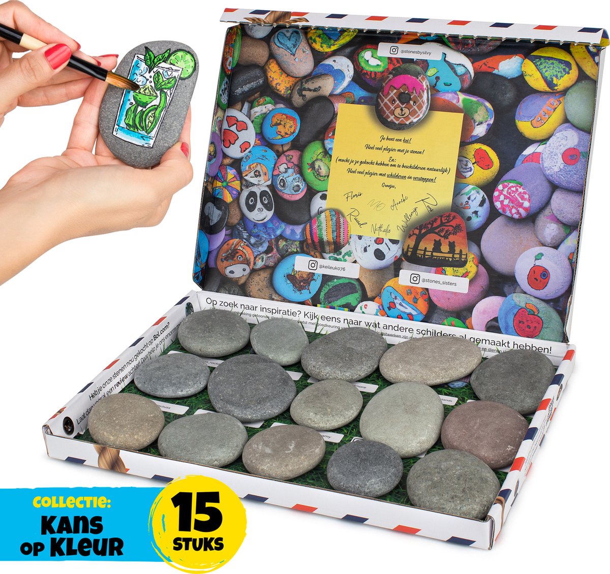 Happy Stones | Stenen Schilderen Kinderen | Stenen Schilderen Volwassenen | 5-8 cm | 15 stuks | Schilderbare Keien | Happy Stones Pakket | Beach Pebbles